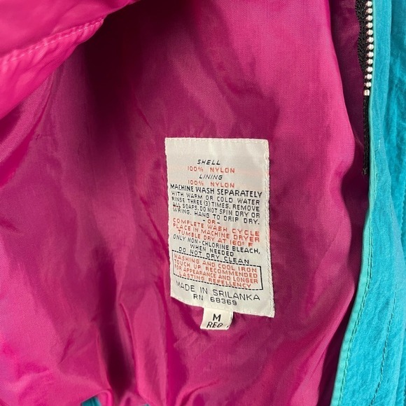Vintage 80s London Towne Teal Pink Windbreaker Ski Jacket Lining Women's Medium - Picture 10 of 13